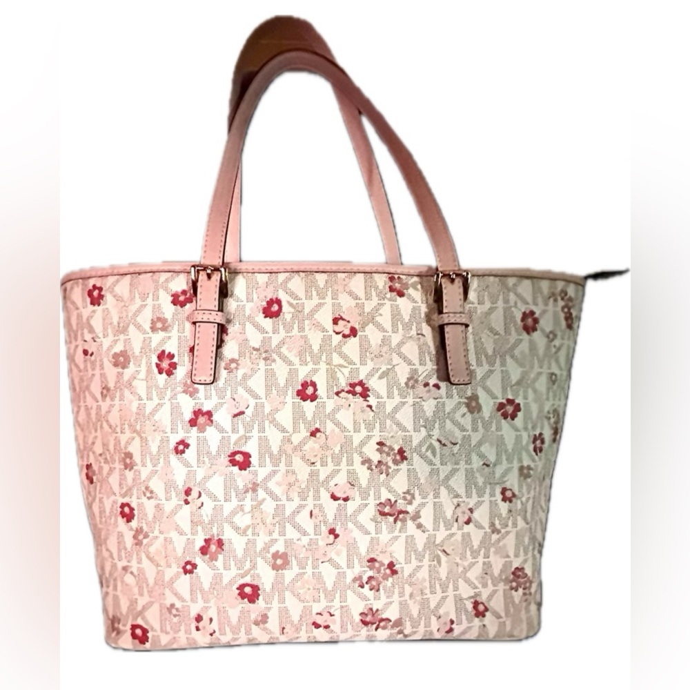 Michael Kors Cream and Pink Floral Tote